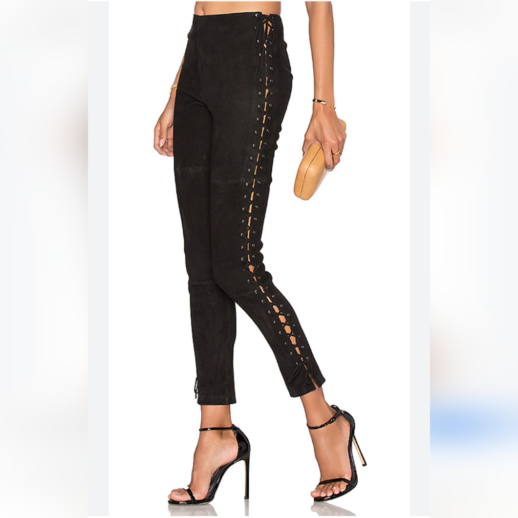 Revolve Lpa Pants Women Size S Black Side Stitch High Waist Lace-Up Sides